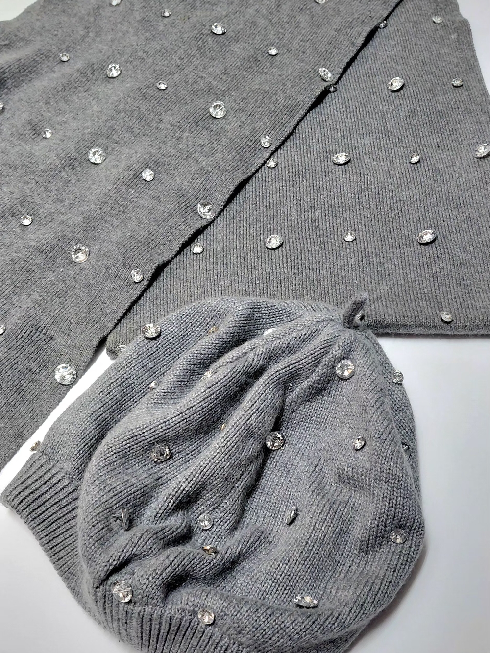 Forever 21 Gray Crystal-Embellished  Beanie and Scarf Set For Women